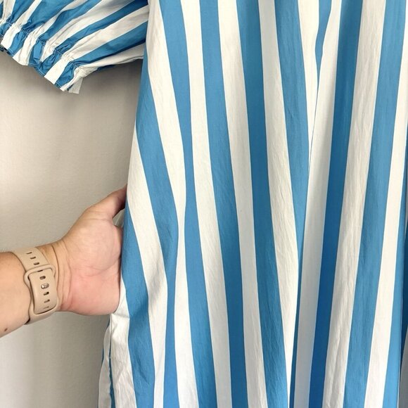 NEW Rhode Kara V-Neck Tiered Blue Striped Midi Dress Short Puff Sleeves Size XL - Picture 6 of 10